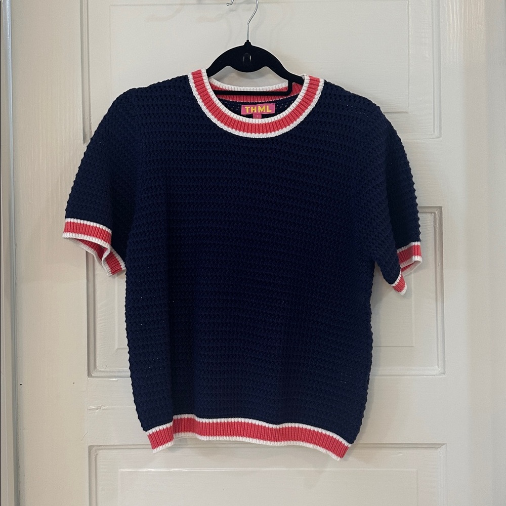 THML Navy and Red Crew Neck Sweater